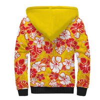 Yellow Hawaii Hibiscus Sherpa Hoodie Tropical Flowers Seamless Pattern - Polynesian Pride