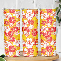 Yellow Hawaii Hibiscus Skinny Tumbler Tropical Flowers Seamless Pattern - Polynesian Pride