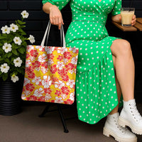 Yellow Hawaii Hibiscus Tote Bag Tropical Flowers Seamless Pattern - Polynesian Pride