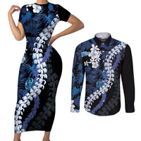 Polu Aloha Hawaii Lei Couples Matching Short Sleeve Bodycon Dress and Long Sleeve Button Shirt Tropical Flowers Elegant Vibe - Polynesian Pride