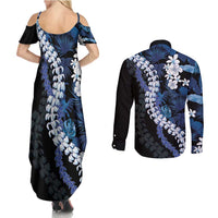 Polu Aloha Hawaii Lei Couples Matching Summer Maxi Dress and Long Sleeve Button Shirt Tropical Flowers Elegant Vibe - Polynesian Pride