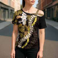 Kula Aloha Hawaii Lei Cross Shoulder Shirt Tropical Flowers Elegant Vibe - Polynesian Pride