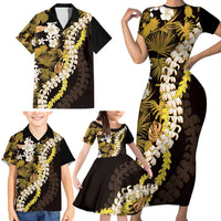 Kula Aloha Hawaii Lei Family Matching Short Sleeve Bodycon Dress and Hawaiian Shirt Tropical Flowers Elegant Vibe - Polynesian Pride