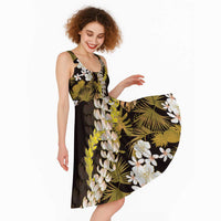 Kula Aloha Hawaii Lei Midi Dress Tropical Flowers Elegant Vibe - Polynesian Pride