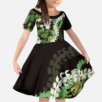 Omaomao Aloha Hawaii Lei Family Matching Long Sleeve Bodycon Dress and Hawaiian Shirt Tropical Flowers Elegant Vibe LT14 Daughter's Dress Green - Polynesian Pride