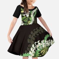 Omaomao Aloha Hawaii Lei Family Matching Off Shoulder Maxi Dress and Hawaiian Shirt Tropical Flowers Elegant Vibe LT14 Daughter's Dress Green - Polynesian Pride