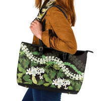 Omaomao Aloha Hawaii Lei Leather Tote Bag Tropical Flowers Elegant Vibe LT14 Green - Polynesian Pride