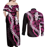 Akala Aloha Hawaii Lei Couples Matching Off Shoulder Maxi Dress and Long Sleeve Button Shirt Tropical Flowers Elegant Vibe - Polynesian Pride