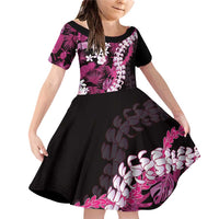 Akala Aloha Hawaii Lei Family Matching Off Shoulder Short Dress and Hawaiian Shirt Tropical Flowers Elegant Vibe LT14 Daughter's Dress Pink - Polynesian Pride