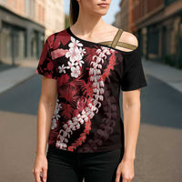 Ulaula Aloha Hawaii Lei Cross Shoulder Shirt Tropical Flowers Elegant Vibe - Polynesian Pride