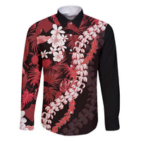 Ulaula Aloha Hawaii Lei Family Matching Off Shoulder Maxi Dress and Hawaiian Shirt Tropical Flowers Elegant Vibe LT14 Dad's Shirt - Long Sleeve Red - Polynesian Pride