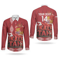 Tonga Rugby Custom Couples Matching Off Shoulder Maxi Dress and Long Sleeve Button Shirt 2026 Go Ikale Tahi Ngatu Pattern LT14 - Polynesian Pride