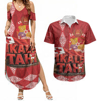 Tonga Rugby Custom Couples Matching Summer Maxi Dress and Hawaiian Shirt 2026 Go Ikale Tahi Ngatu Pattern LT14 Red - Polynesian Pride