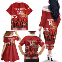 Tonga Rugby Custom Family Matching Off The Shoulder Long Sleeve Dress and Hawaiian Shirt 2026 Go Ikale Tahi Ngatu Pattern LT14 Mom's Dress Red - Polynesian Pride