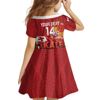 Tonga Rugby Custom Kid Short Sleeve Dress 2026 Go Ikale Tahi Ngatu Pattern LT14 - Polynesian Pride
