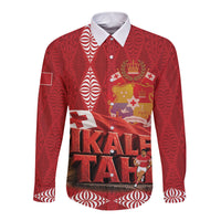 Tonga Rugby Custom Long Sleeve Button Shirt 2026 Go Ikale Tahi Ngatu Pattern LT14 Unisex Red - Polynesian Pride