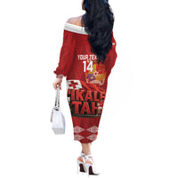 Tonga Rugby Custom Off The Shoulder Long Sleeve Dress 2026 Go Ikale Tahi Ngatu Pattern LT14 - Polynesian Pride