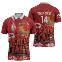 Tonga Rugby Custom Zipper Polo Shirt 2026 Go Ikale Tahi Ngatu Pattern LT14 - Polynesian Pride