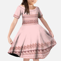 Pastel Pink Samoa Siapo Teuila Flowers Family Matching Off The Shoulder Long Sleeve Dress and Hawaiian Shirt - Polynesian Pride