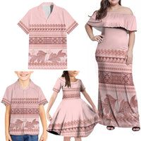 Pastel Pink Samoa Siapo Teuila Flowers Family Matching Off Shoulder Maxi Dress and Hawaiian Shirt - Polynesian Pride