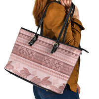 Pastel Pink Samoa Siapo Teuila Flowers Leather Tote Bag LT14 - Polynesian Pride