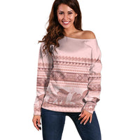 Pastel Pink Samoa Siapo Teuila Flowers Off Shoulder Sweater - Polynesian Pride