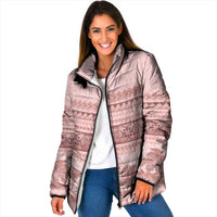 Pastel Pink Samoa Siapo Teuila Flowers Padded Jacket - Polynesian Pride
