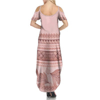 Pastel Pink Samoa Siapo Teuila Flowers Summer Maxi Dress - Polynesian Pride