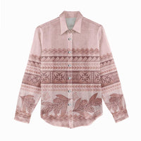 Pastel Pink Samoa Siapo Teuila Flowers Women Casual Shirt - Polynesian Pride