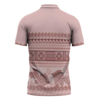 Pastel Pink Samoa Siapo Teuila Flowers Zipper Polo Shirt - Polynesian Pride