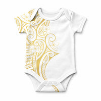 Polynesia White Sunday Baby Onesie Plumeria Polynesian Tribal Gold Color