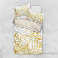 Polynesia White Sunday Bedding Set Plumeria Polynesian Tribal Gold Color - Polynesian Pride