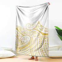 Polynesia White Sunday Blanket Plumeria Polynesian Tribal Gold Color - Polynesian Pride