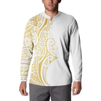 Polynesia White Sunday Button Sweatshirt Plumeria Polynesian Tribal Gold Color - Polynesian Pride