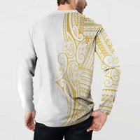 Polynesia White Sunday Button Sweatshirt Plumeria Polynesian Tribal Gold Color - Polynesian Pride