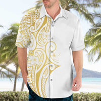 Polynesia White Sunday Hawaiian Shirt Plumeria Polynesian Tribal Gold Color - Polynesian Pride