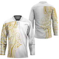 Polynesia White Sunday Hockey Jersey Plumeria Polynesian Tribal Gold Color - Polynesian Pride