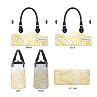 Polynesia White Sunday Leather Bag Plumeria Polynesian Tribal Gold Color - Polynesian Pride