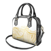 Polynesia White Sunday Shoulder Handbag Plumeria Polynesian Tribal Gold Color - Polynesian Pride