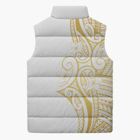 Polynesia White Sunday Sleeveless Puffer Jacket Plumeria Polynesian Tribal Gold Color - Polynesian Pride