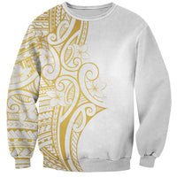 Polynesia White Sunday Sweatshirt Plumeria Polynesian Tribal Gold Color - Polynesian Pride