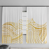 Polynesia White Sunday Window Curtain Plumeria Polynesian Tribal Gold Color - Polynesian Pride