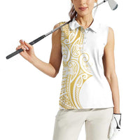 Polynesia White Sunday Women Sleeveless Polo Shirt Plumeria Polynesian Tribal Gold Color - Polynesian Pride