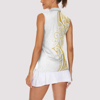 Polynesia White Sunday Women Sleeveless Polo Shirt Plumeria Polynesian Tribal Gold Color - Polynesian Pride
