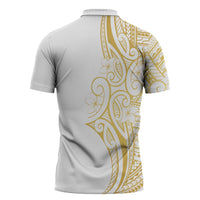 Polynesia White Sunday Zipper Polo Shirt Plumeria Polynesian Tribal Gold Color - Polynesian Pride