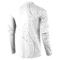 Polynesia White Sunday Button Sweatshirt Plumeria Polynesian Tribal Grey Color - Polynesian Pride