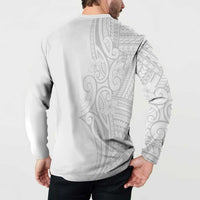 Polynesia White Sunday Button Sweatshirt Plumeria Polynesian Tribal Grey Color - Polynesian Pride
