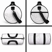 Polynesia White Sunday Duffle Bag Plumeria Polynesian Tribal Grey Color