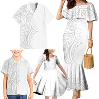 Polynesia White Sunday Family Matching Mermaid Dress and Hawaiian Shirt Plumeria Polynesian Tribal Grey Color - Polynesian Pride