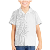 Polynesia White Sunday Family Matching Mermaid Dress and Hawaiian Shirt Plumeria Polynesian Tribal Grey Color - Polynesian Pride
